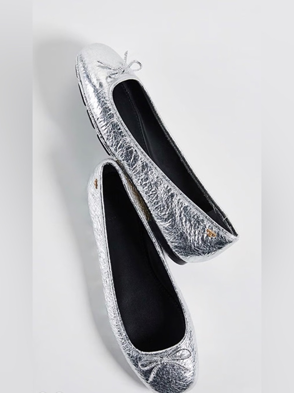 Tory Burch Metallic Silver Bow Ballet Flats Size 11